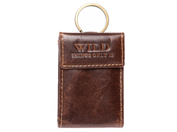 Leather key ring with bill slot brown Wild