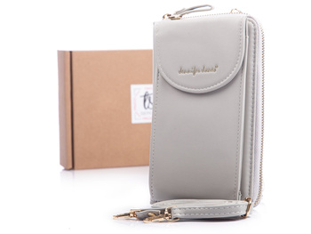 Women's vertical wallet with shoulder strap grey Jennifer Jones