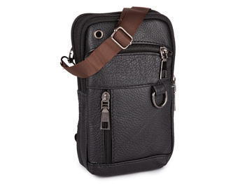 Skórzana, czarna, mała saszetka na szyję, idealna na dokumenty lub paszport