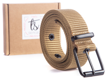 SERGEJ FIBER Beige men's webbing belt with classic buckle