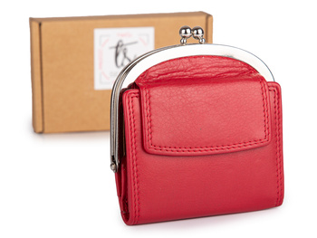 Czerwona bilonówka w kształcie podkówki skórzany damski portfel na bigiel RFID