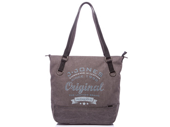 J Jones grey large women's bag in canvass and natural leather
