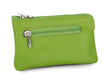 Zielone etui skórzane na klucze 2 kieszenie zapinane na zamek błyskawiczny