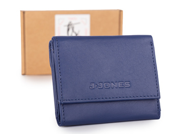 Mały granatowy portfel damski skórzany z kieszenią pudełkową J Jones