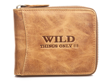Portfel męski WILD piaskowy beż ze skóry naturalnej zapinany na zamek