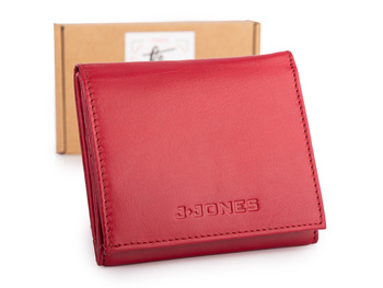 Czerwony portfel damski skórzany J Jones z kieszenią pudełkową