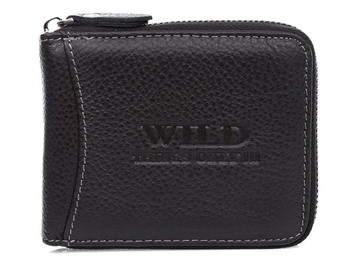 WILD Black leather men's zippered wallet