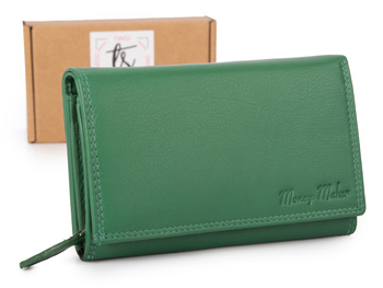 Duży zielony portfel damski ze skóry naturalnej z ochroną RFID