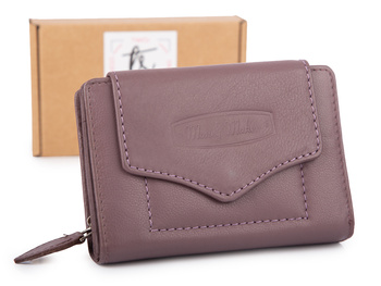 Średni portfel damski wykonany z miękkiej skóry naturalnej w kolorze mauve