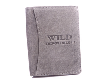 Men's vertical leather wallet large grey WILD