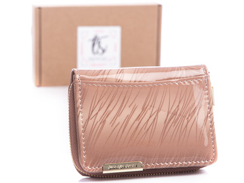 Jennifer Jones small beige women's zippered lacquered wallet