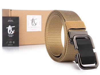 Men's fabric trouser belt with elegant automatic buckle beige SERGEI DUBAI