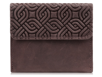 Skórzany mały portfel damski w stylu vintage mały z wzorkiem brązowy RFID