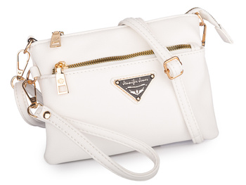 Elegancka mała wieczorowa biała torebka damska na ramię ze złotymi detalami