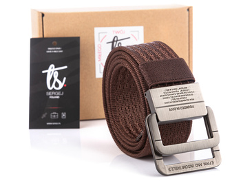 SERGEJ 2008 - Strong brown fabric trouser belt with aluminum clip buckle