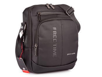 Średnia czarna torba męska na ramię materiałowa miejska Pierre Cardin