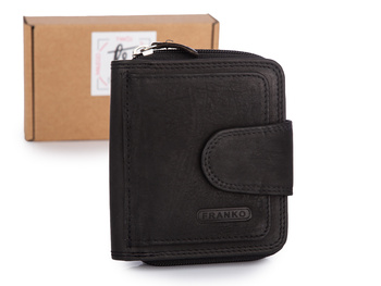 Średniej wielkości portfel damski w klasycznym, czarnym kolorze, skórzany Franko