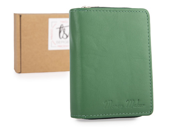 Mała zielona portmonetka damska z miękkiej skóry naturalnej RFID