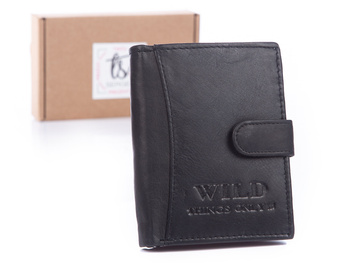 Men's classic leather wallet with clasp black WILD