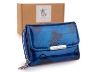 Mały portfel damski niebieski w motylki do małej torebki lakierowany Jennifer Jones