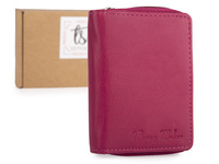 Mała różowa portmonetka damska z miękkiej skóry naturalnej RFID