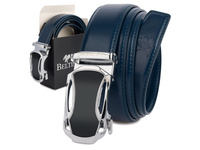 Elegancki, granatowy pasek męski skórzany z klamrą automatyczną 125 cm