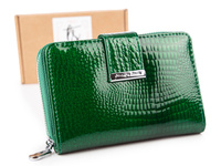 Zielony portfel damski lakierowany croco z ochroną RFID Jennifer Jones
