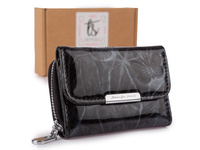 Mały portfel damski czarny w motylki do małej torebki lakierowany Jennifer Jones