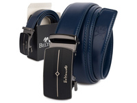 Elegancki, granatowy pasek męski skórzany z klamrą automatyczną 125 cm Beltimore