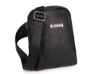 Saszetka męska z paskiem na ramię z miękkiej skóry ekologicznej czarna Bellugio