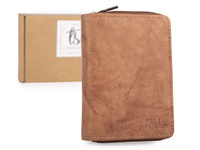 Mała beżowa portmonetka damska z miękkiej skóry naturalnej RFID