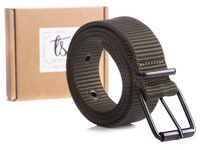 SERGEJ FIBER Zielony pasek parciany męski z klasyczną klamrą 