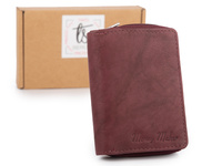 Mały portfel damski ze skóry naturalnej w kolorze burgundowym