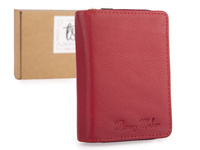 Mała czerwony portmonetka damska z miękkiej skóry naturalnej RFID