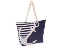 Torba na plażę z uchwytami do ręki z grubego sznurka granatowa z kotwicą Bellugio