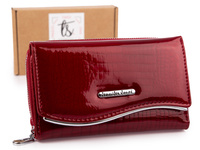 Pojemny lakierowany portfel damski z zamkiem czerwony Jennifer Jones