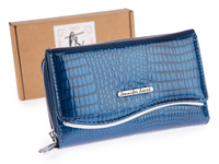 Pojemny lakierowany portfel damski z zamkiem niebieski Jennifer Jones