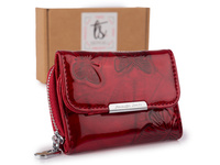 Mały portfel damski czerwony w motylki do małej torebki lakierowany Jennifer Jones