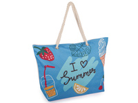 Niebieska torba plażowa Bullugio z kolorowym wzorem i uchwytami ze sznura