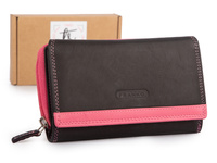 Duży portfel damski skórzany w kolorze czarno-różowym Franko