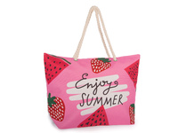 Torba na plażę z uchwytami do ręki z grubego sznurka różowa Bellugio