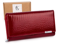 Duży czerwony poziomy portfel damski lakierowany skórzany Jennifer Jones