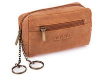 Skórzany pokrowiec saszetka na klucze zapinana na zamek brązowa WILD