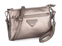 Elegancka mała wieczorowa srebrna torebka damska na ramię ze złotymi detalami