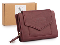 Średni portfel damski ze skóry naturalnej w kolorze burgundowym Money Maker