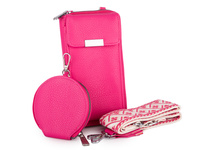 Różowy duży portfel damski z kieszenią na telefon 3w1 z paskiem i saszetką