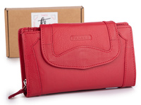 Duży portfel damski w kolorze czerwonym, wykonany z miękkiej skóry naturalnej Franko
