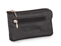 Czarne etui skórzane na klucze 2 kieszenie zapinane na zamek błyskawiczny