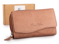 Jasnobrązowy (beżowy) portfel damski skórzany duży Money Maker z ochroną RFID