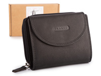 Czarny skórzany portfel damski Franko pojemny z ochroną RFID